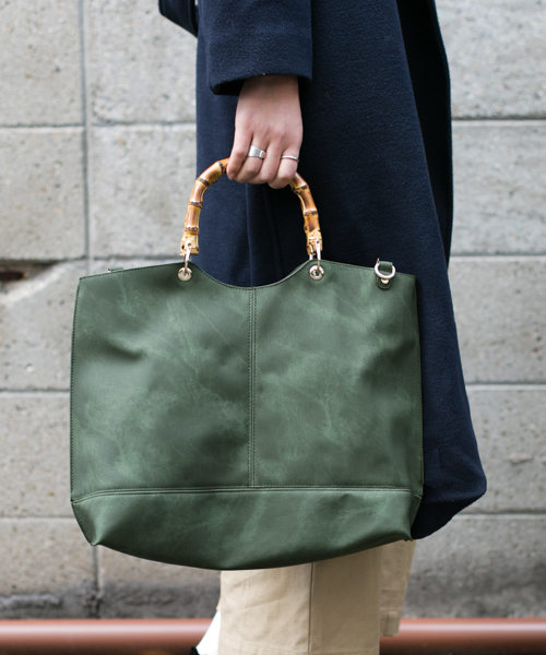 UR SELECT(ユーアールセレクト)の「バンブートートBAG(トートバッグ・レディース・ホワイト/ピンク/グレー/ベージュ/ブラック/ライトブルー/チャコールグレー/ネイビー/イエロー/グリーン/レッド・FREE)」の6枚目の写真