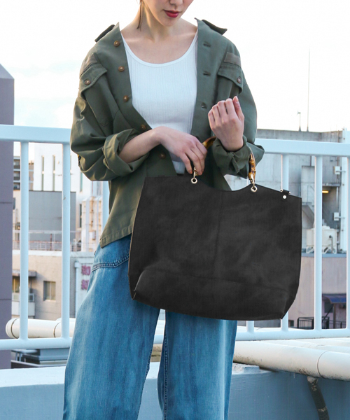 UR SELECT(ユーアールセレクト)の「バンブートートBAG(トートバッグ・レディース・ホワイト/ピンク/グレー/ベージュ/ブラック/ライトブルー/チャコールグレー/ネイビー/イエロー/グリーン/レッド・FREE)」の3枚目の写真