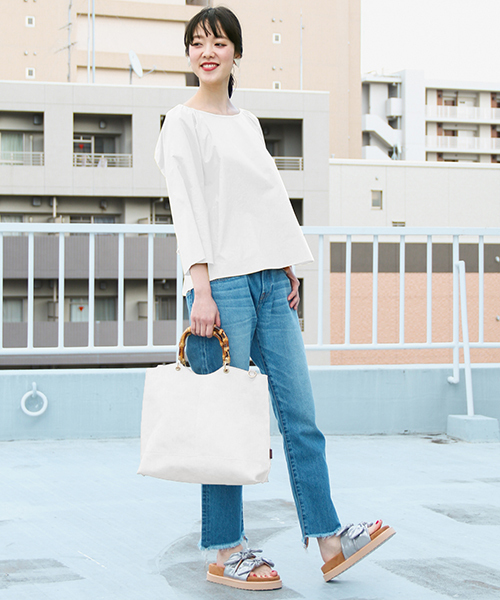 UR SELECT(ユーアールセレクト)の「バンブートートBAG(トートバッグ・レディース・ホワイト/ピンク/グレー/ベージュ/ブラック/ライトブルー/チャコールグレー/ネイビー/イエロー/グリーン/レッド・FREE)」の12枚目の写真