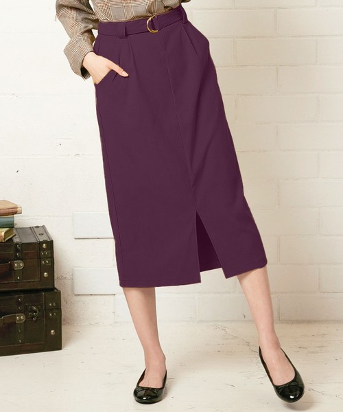 KOBE LETTUCE（コウベレタス）の「ベルト付きフロントスリットストレートミディ丈スカート/レディース/ボトムス/ひざ丈[M1951]/神戸レタス（スカート・レディース・ブラック/ホワイト系その他/ボルドー/ベージュ系その他/ベージュ/カーキ/テラコッタ/マスタード/モスグリーン/ピンクベージュ/オフホワイト/ミント/パープル/ブラウン/ブラック系その他・FREE）」の12枚目の写真