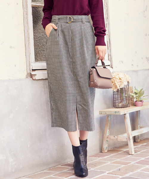 KOBE LETTUCE（コウベレタス）の「ベルト付きフロントスリットストレートミディ丈スカート/レディース/ボトムス/ひざ丈[M1951]/神戸レタス（スカート・レディース・ブラック/ホワイト系その他/ボルドー/ベージュ系その他/ベージュ/カーキ/テラコッタ/マスタード/モスグリーン/ピンクベージュ/オフホワイト/ミント/パープル/ブラウン/ブラック系その他・FREE）」の9枚目の写真