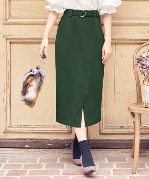 KOBE LETTUCE（コウベレタス）の「ベルト付きフロントスリットストレートミディ丈スカート/レディース/ボトムス/ひざ丈[M1951]/神戸レタス（スカート・レディース・ブラック/ホワイト系その他/ボルドー/ベージュ系その他/ベージュ/カーキ/テラコッタ/マスタード/モスグリーン/ピンクベージュ/オフホワイト/ミント/パープル/ブラウン/ブラック系その他・FREE）」の10枚目の写真