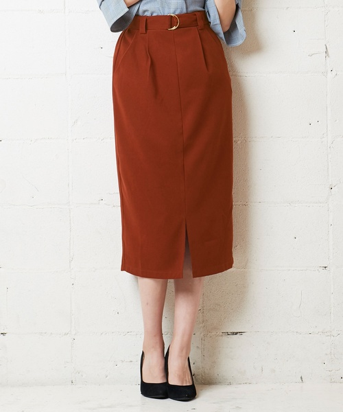 KOBE LETTUCE（コウベレタス）の「ベルト付きフロントスリットストレートミディ丈スカート/レディース/ボトムス/ひざ丈[M1951]/神戸レタス（スカート・レディース・ブラック/ホワイト系その他/ボルドー/ベージュ系その他/ベージュ/カーキ/テラコッタ/マスタード/モスグリーン/ピンクベージュ/オフホワイト/ミント/パープル/ブラウン/ブラック系その他・FREE）」の7枚目の写真