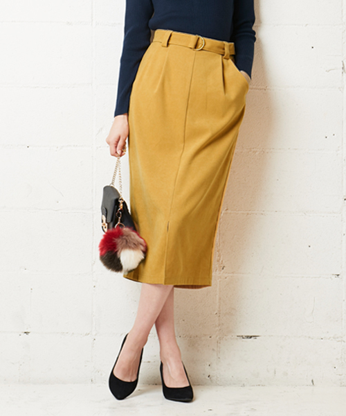 KOBE LETTUCE（コウベレタス）の「ベルト付きフロントスリットストレートミディ丈スカート/レディース/ボトムス/ひざ丈[M1951]/神戸レタス（スカート・レディース・ブラック/ホワイト系その他/ボルドー/ベージュ系その他/ベージュ/カーキ/テラコッタ/マスタード/モスグリーン/ピンクベージュ/オフホワイト/ミント/パープル/ブラウン/ブラック系その他・FREE）」の13枚目の写真