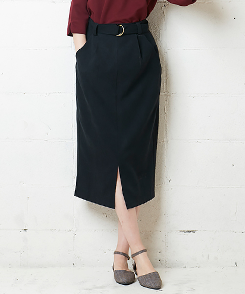 KOBE LETTUCE（コウベレタス）の「ベルト付きフロントスリットストレートミディ丈スカート/レディース/ボトムス/ひざ丈[M1951]/神戸レタス（スカート・レディース・ブラック/ホワイト系その他/ボルドー/ベージュ系その他/ベージュ/カーキ/テラコッタ/マスタード/モスグリーン/ピンクベージュ/オフホワイト/ミント/パープル/ブラウン/ブラック系その他・FREE）」の4枚目の写真