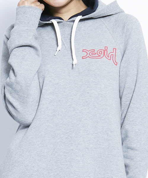 X-girl（エックスガール）の「SWEAT DOUBLE HOODIE DRESS（ワンピース・レディース・ブラック/アッシュグレー/グリーン/ネイビー/パープル/ピンク/レッド・1/2）」の19枚目の写真