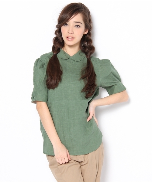 BEAMS BOY(ビームスボーイ)の「BEAMS BOY / リネンバックボタン チビラウンド ブラウス(シャツ/ブラウス・レディース・ホワイト/レッド/グリーン/ブルー/ネイビー・ONE SIZE)」の3枚目の写真