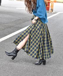 LHELBIE | サイドスリットボタンチェックボリュームスカート(スカート)