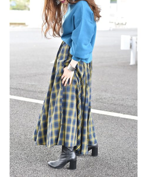 LHELBIE（レルビエ）の「サイドスリットボタンチェックボリュームスカート（スカート・レディース・ネイビー/イエロー/レッド・M）」の16枚目の写真