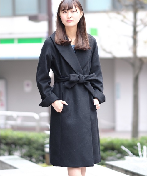 TRUDEA（トルディア）の「プレミアムカシミヤ混 ショールカラーコート（その他アウター・レディース・チャコールグレー/ブラック/ベージュ/ホワイト×ブラック・SMALL/MEDIUM/LARGE）」の5枚目の写真