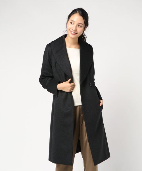 TRUDEA（トルディア）の「プレミアムカシミヤ混 ショールカラーコート（その他アウター・レディース・チャコールグレー/ブラック/ベージュ/ホワイト×ブラック・SMALL/MEDIUM/LARGE）」の3枚目の写真