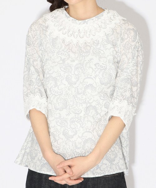 BEAMS BOY（ビームスボーイ）の「○BEAMS BOY / プリント 襟袖 レース ヴィンテージ（シャツ/ブラウス・レディース・グレー/ブルー・ONE SIZE）」の3枚目の写真