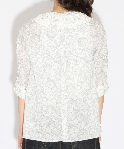 BEAMS BOY（ビームスボーイ）の「○BEAMS BOY / プリント 襟袖 レース ヴィンテージ（シャツ/ブラウス・レディース・グレー/ブルー・ONE SIZE）」の7枚目の写真