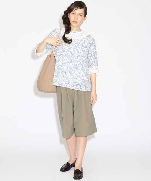 BEAMS BOY（ビームスボーイ）の「○BEAMS BOY / プリント 襟袖 レース ヴィンテージ（シャツ/ブラウス・レディース・グレー/ブルー・ONE SIZE）」の4枚目の写真