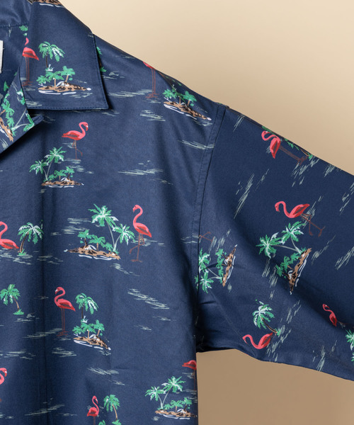 YARD PLUS（ヤードプリュス）の「YARD PLUS フラミンゴアロハシャツ（シャツ/ブラウス・メンズ・ベージュ/ネイビー・MEDIUM/LARGE）」の4枚目の写真