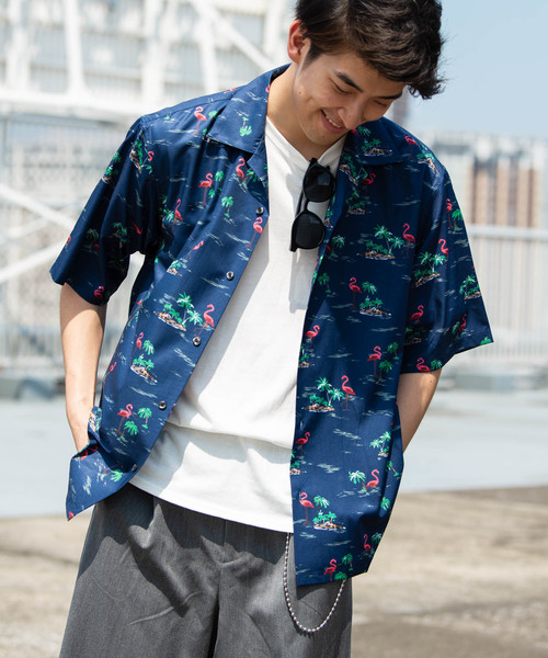 YARD PLUS（ヤードプリュス）の「YARD PLUS フラミンゴアロハシャツ（シャツ/ブラウス・メンズ・ベージュ/ネイビー・MEDIUM/LARGE）」の14枚目の写真