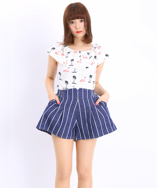 WEGO（ウィゴー）の「WEGO/ボリュームキュロット（その他パンツ・レディース・ホワイト/インディゴブルー/ストライプ・FREE）」の3枚目の写真