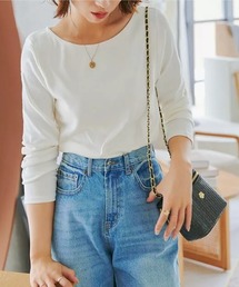 KOBE LETTUCE（コウベレタス）の「二重仕立てで透けにくい［Vネック/ボートネック/スクエアネック］スムースカットソートップス（Tシャツ/カットソー）」