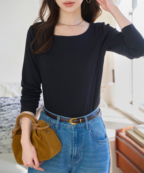 セール】二重仕立てで透けにくい［Vネック/ボートネック/スクエア