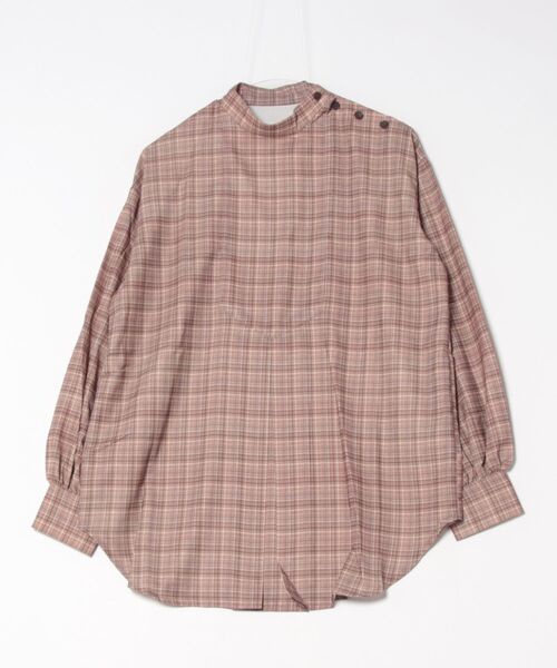 STYLEBLOCK（スタイルブロック）の「チェックプリントスタンドカラーブラウス（シャツ/ブラウス・レディース・ベージュ/ブラウン/グレー・M）」の3枚目の写真