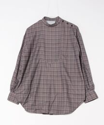チェックプリントスタンドカラーブラウス