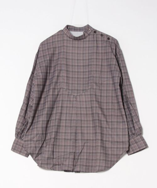STYLEBLOCK（スタイルブロック）の「チェックプリントスタンドカラーブラウス（シャツ/ブラウス・レディース・ベージュ/ブラウン/グレー・M）」の2枚目の写真