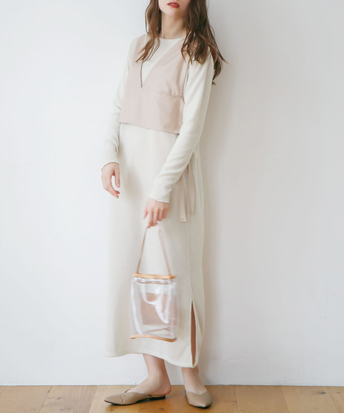 rectangle（レクタングル）の「起毛ニット×ベスト　レイヤードワンピース（ワンピース・レディース・ベージュ/ブラウン/アイボリー・FREE）」の4枚目の写真