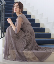 シアーカフス パーティー ドレス 大きいサイズ 袖あり&ミモレ丈 結婚式 二次会 成人式 お呼ばれ 同窓会 謝恩会 20代 30代