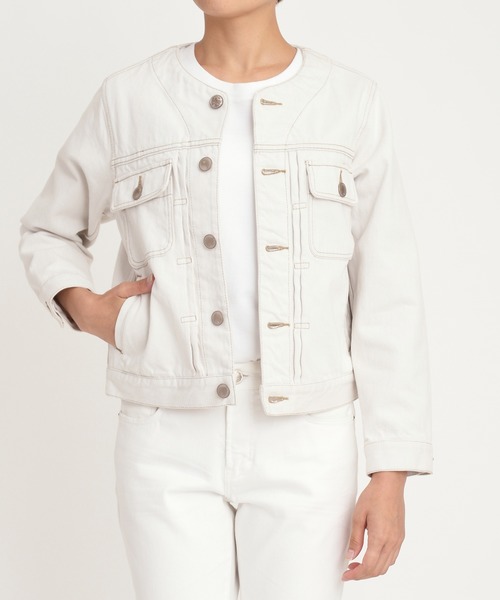 Moname(モナーム)の「クルーネック ジーンジャケット - JEAN JACKET(デニムジャケット)」|オフホワイト