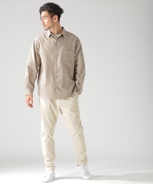 BAYFLOW（ベイフロー）の「TRワイドストライプシャツ（シャツ/ブラウス・メンズ・ベージュ/ネイビー/オフホワイト・SMALL/MEDIUM/LARGE）」の6枚目の写真