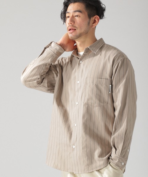 BAYFLOW（ベイフロー）の「TRワイドストライプシャツ（シャツ/ブラウス・メンズ・ベージュ/ネイビー/オフホワイト・SMALL/MEDIUM/LARGE）」の7枚目の写真