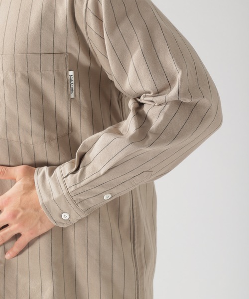 BAYFLOW（ベイフロー）の「TRワイドストライプシャツ（シャツ/ブラウス・メンズ・ベージュ/ネイビー/オフホワイト・SMALL/MEDIUM/LARGE）」の14枚目の写真