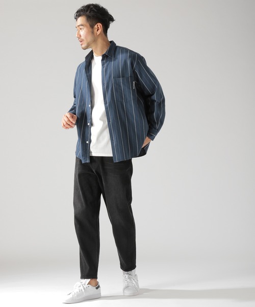 BAYFLOW（ベイフロー）の「TRワイドストライプシャツ（シャツ/ブラウス・メンズ・ベージュ/ネイビー/オフホワイト・SMALL/MEDIUM/LARGE）」の8枚目の写真