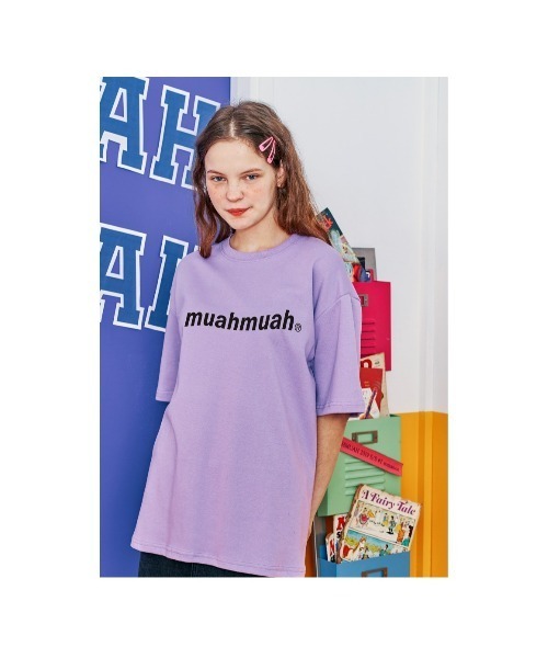 muahmuah（ムーアムーア）の「『muah muah』LOWER PRINTING HALF  T-SHIRT/ブランド英字ロゴ オーバーサイズ半袖Tシャツ/カットソー（Tシャツ/カットソー・レディース・ホワイト/ブラック/ブルー/マスタード/ライトパープル/パープル・FREE）」の14枚目の写真