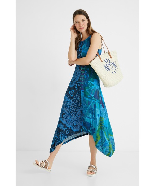 Desigual（デシグアル）の「アシンメトリーAラインロングワンピース NISE（ワンピース・レディース・グリーン/ブルー・SS/L/2L/M/S/3L）」の2枚目の写真