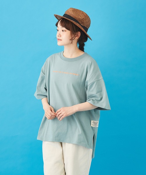 CUBE SUGAR（キューブシュガー）の「天竺 汗ジミ防止加工 ロゴプリント ビッグＴシャツ（Tシャツ/カットソー・レディース・トップグレー/イエロー/サックスブルー/ピンク/マルチ・M）」の3枚目の写真