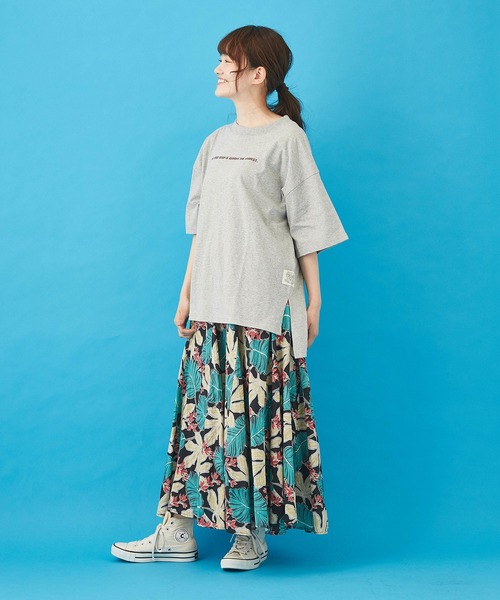 CUBE SUGAR（キューブシュガー）の「天竺 汗ジミ防止加工 ロゴプリント ビッグＴシャツ（Tシャツ/カットソー・レディース・トップグレー/イエロー/サックスブルー/ピンク/マルチ・M）」の7枚目の写真