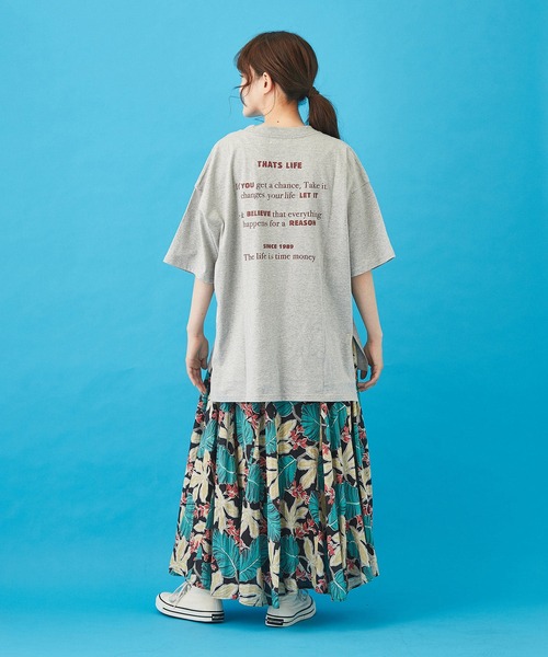 CUBE SUGAR（キューブシュガー）の「天竺 汗ジミ防止加工 ロゴプリント ビッグＴシャツ（Tシャツ/カットソー・レディース・トップグレー/イエロー/サックスブルー/ピンク/マルチ・M）」の8枚目の写真