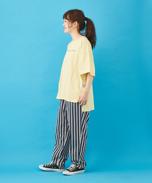 CUBE SUGAR（キューブシュガー）の「天竺 汗ジミ防止加工 ロゴプリント ビッグＴシャツ（Tシャツ/カットソー・レディース・トップグレー/イエロー/サックスブルー/ピンク/マルチ・M）」の10枚目の写真