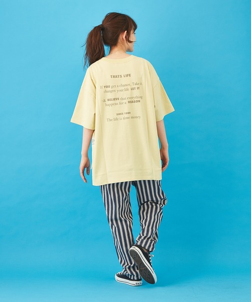 CUBE SUGAR（キューブシュガー）の「天竺 汗ジミ防止加工 ロゴプリント ビッグＴシャツ（Tシャツ/カットソー・レディース・トップグレー/イエロー/サックスブルー/ピンク/マルチ・M）」の11枚目の写真