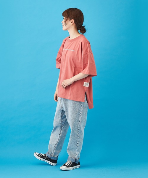 CUBE SUGAR（キューブシュガー）の「天竺 汗ジミ防止加工 ロゴプリント ビッグＴシャツ（Tシャツ/カットソー・レディース・トップグレー/イエロー/サックスブルー/ピンク/マルチ・M）」の13枚目の写真