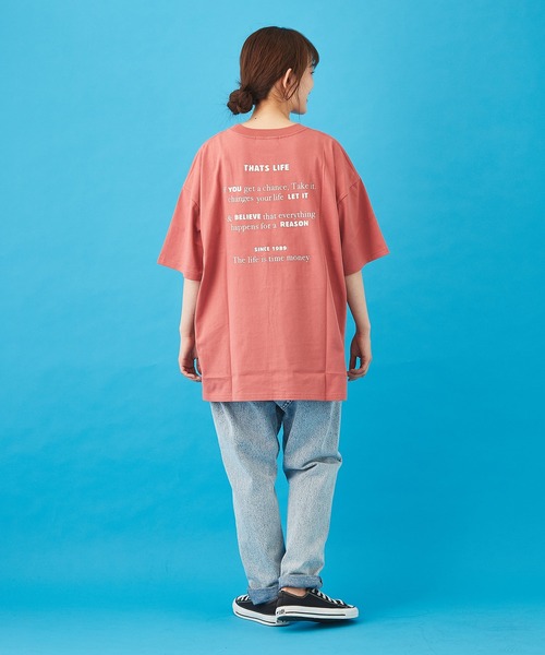 CUBE SUGAR（キューブシュガー）の「天竺 汗ジミ防止加工 ロゴプリント ビッグＴシャツ（Tシャツ/カットソー・レディース・トップグレー/イエロー/サックスブルー/ピンク/マルチ・M）」の14枚目の写真