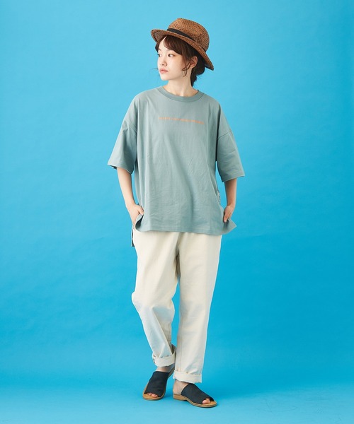 CUBE SUGAR（キューブシュガー）の「天竺 汗ジミ防止加工 ロゴプリント ビッグＴシャツ（Tシャツ/カットソー・レディース・トップグレー/イエロー/サックスブルー/ピンク/マルチ・M）」の15枚目の写真