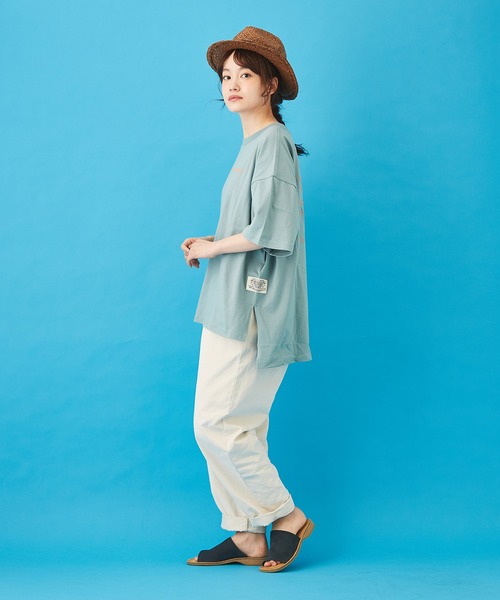 CUBE SUGAR（キューブシュガー）の「天竺 汗ジミ防止加工 ロゴプリント ビッグＴシャツ（Tシャツ/カットソー・レディース・トップグレー/イエロー/サックスブルー/ピンク/マルチ・M）」の16枚目の写真