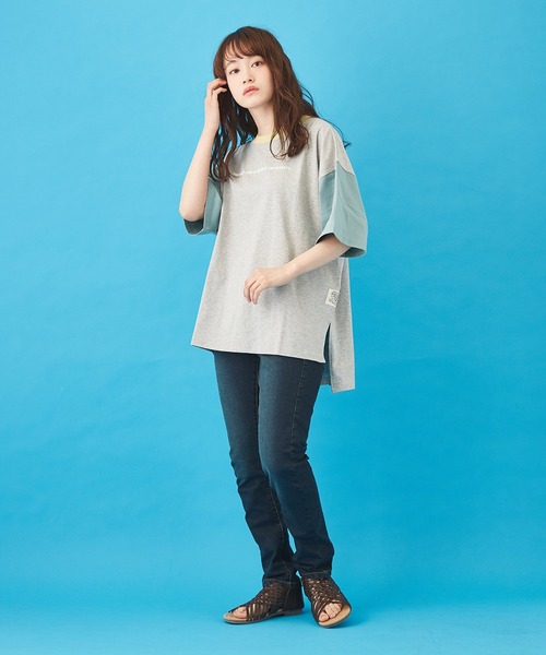 CUBE SUGAR（キューブシュガー）の「天竺 汗ジミ防止加工 ロゴプリント ビッグＴシャツ（Tシャツ/カットソー・レディース・トップグレー/イエロー/サックスブルー/ピンク/マルチ・M）」の20枚目の写真