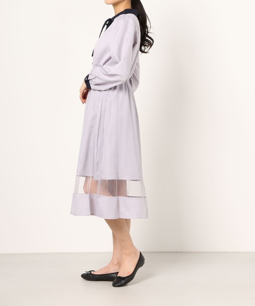 WEGO（ウィゴー）の「WEGO/エリ配色チュールラインワンピース（ワンピース・レディース・ブラック/ライトパープル・FREE）」の4枚目の写真