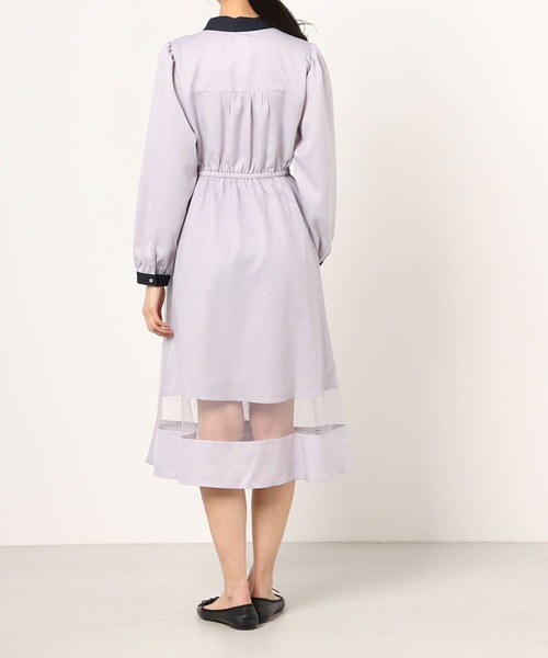 WEGO（ウィゴー）の「WEGO/エリ配色チュールラインワンピース（ワンピース・レディース・ブラック/ライトパープル・FREE）」の3枚目の写真