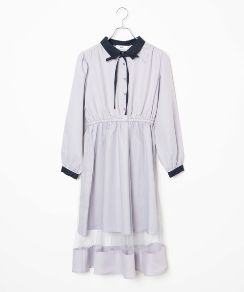 WEGO（ウィゴー）の「WEGO/エリ配色チュールラインワンピース（ワンピース・レディース・ブラック/ライトパープル・FREE）」の16枚目の写真