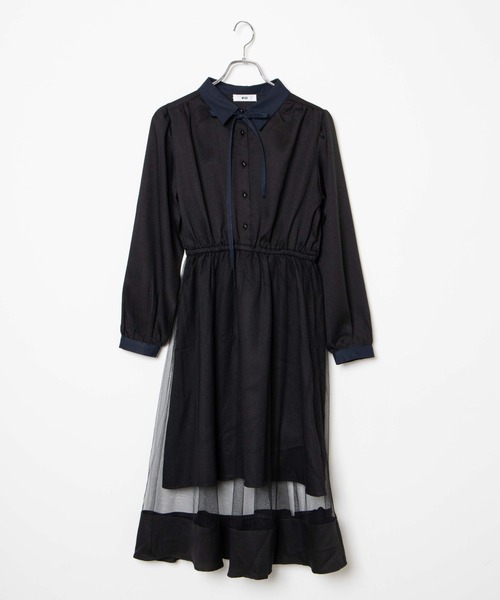 WEGO（ウィゴー）の「WEGO/エリ配色チュールラインワンピース（ワンピース・レディース・ブラック/ライトパープル・FREE）」の17枚目の写真