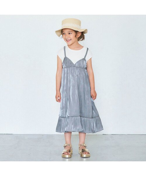 apres les cours（アプレレクール）の「WEB限定 ワッシャーサテンドッキングキャミワンピ（ワンピース・キッズ・ベージュ/ブルー・90cm/110cm/100cm/120cm/130cm/140cm）」の12枚目の写真